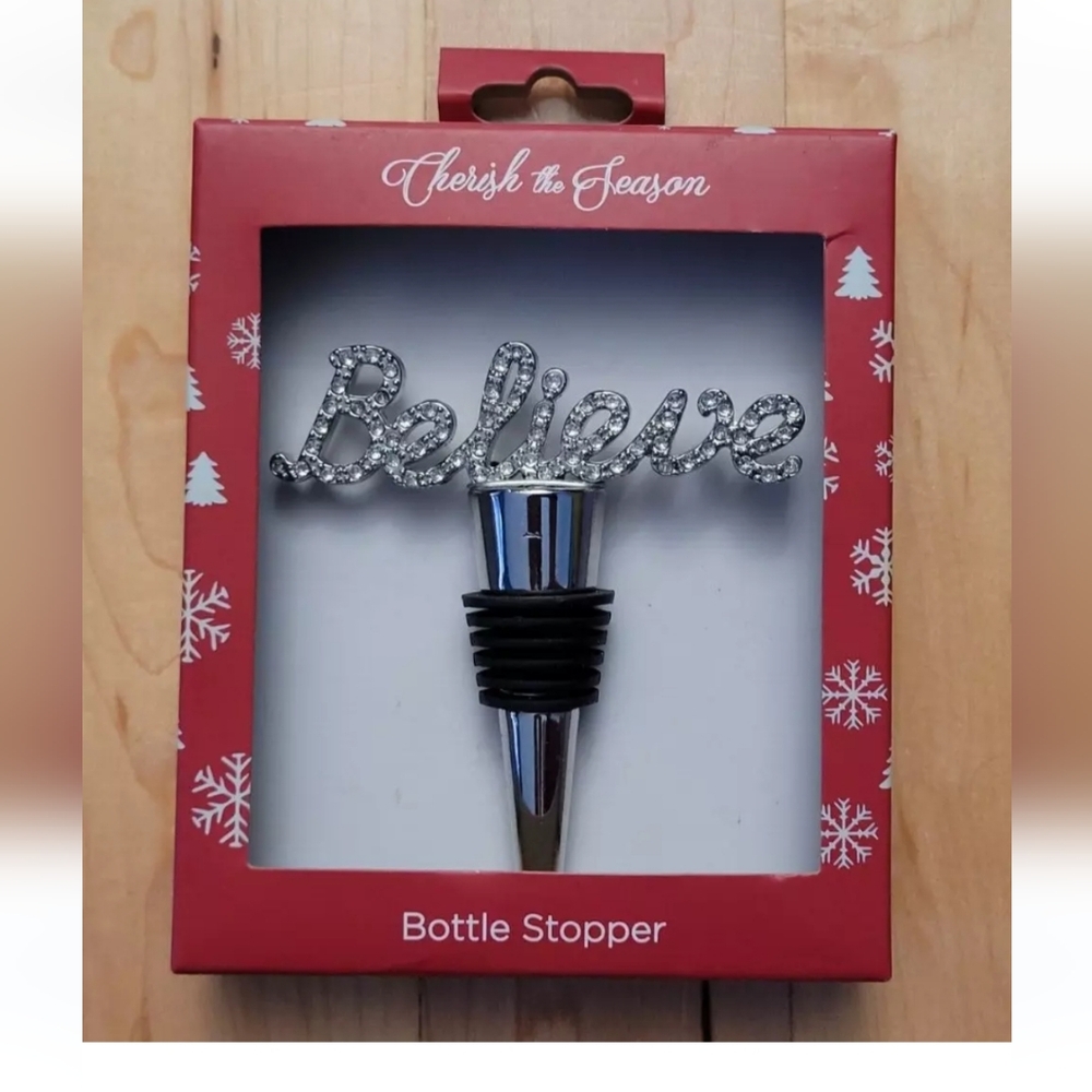 Believe Bling Christmas Wine Bottle Stopper in Gift Box